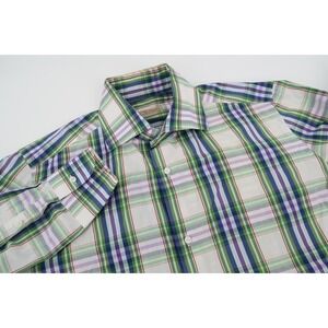 Luigi Borrelli Luxury Vintage Men's Plaid Stretch Long Sleeve Button Shirt 15/38